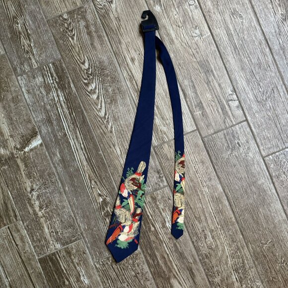 2/$18 SALE! Perry Ellis Handmade Silk Tie Tropical Bird Design Mens Blue Birds - Picture 6 of 8